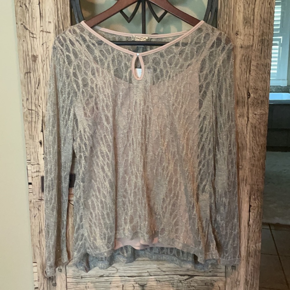 NWT Energe Gold cami with lace long sleeve on top